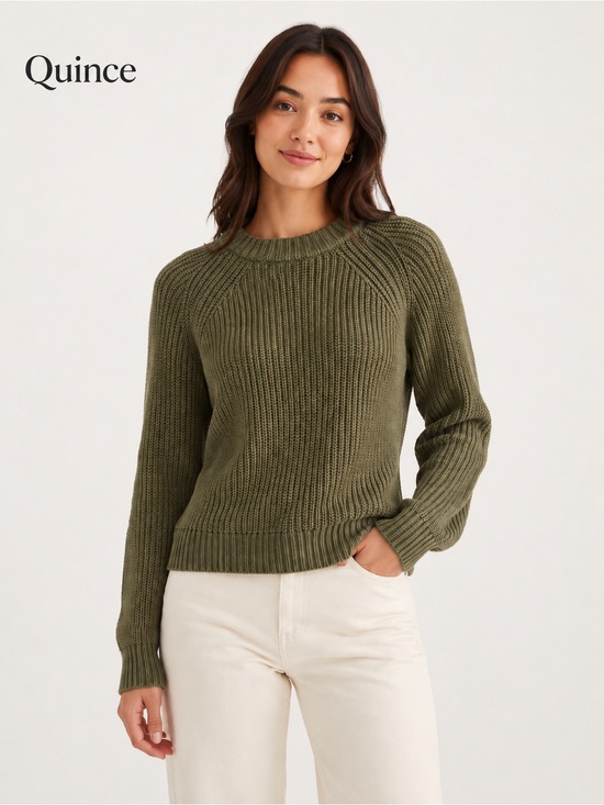 Quince Sweaters - Quince 100% Organic Cotton Chunky Knit Sweater Small Olive Green Granola Girl